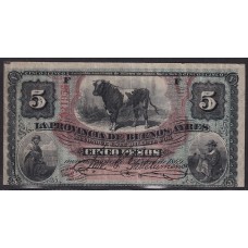 ARGENTINA 1869 BILLETE DE $ 5 PROVINCIA BUENOS AIRES GAUCHOS